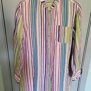 Multicolor Striped Linen Dress Chico's Linen Size Small Tunic Cover Up